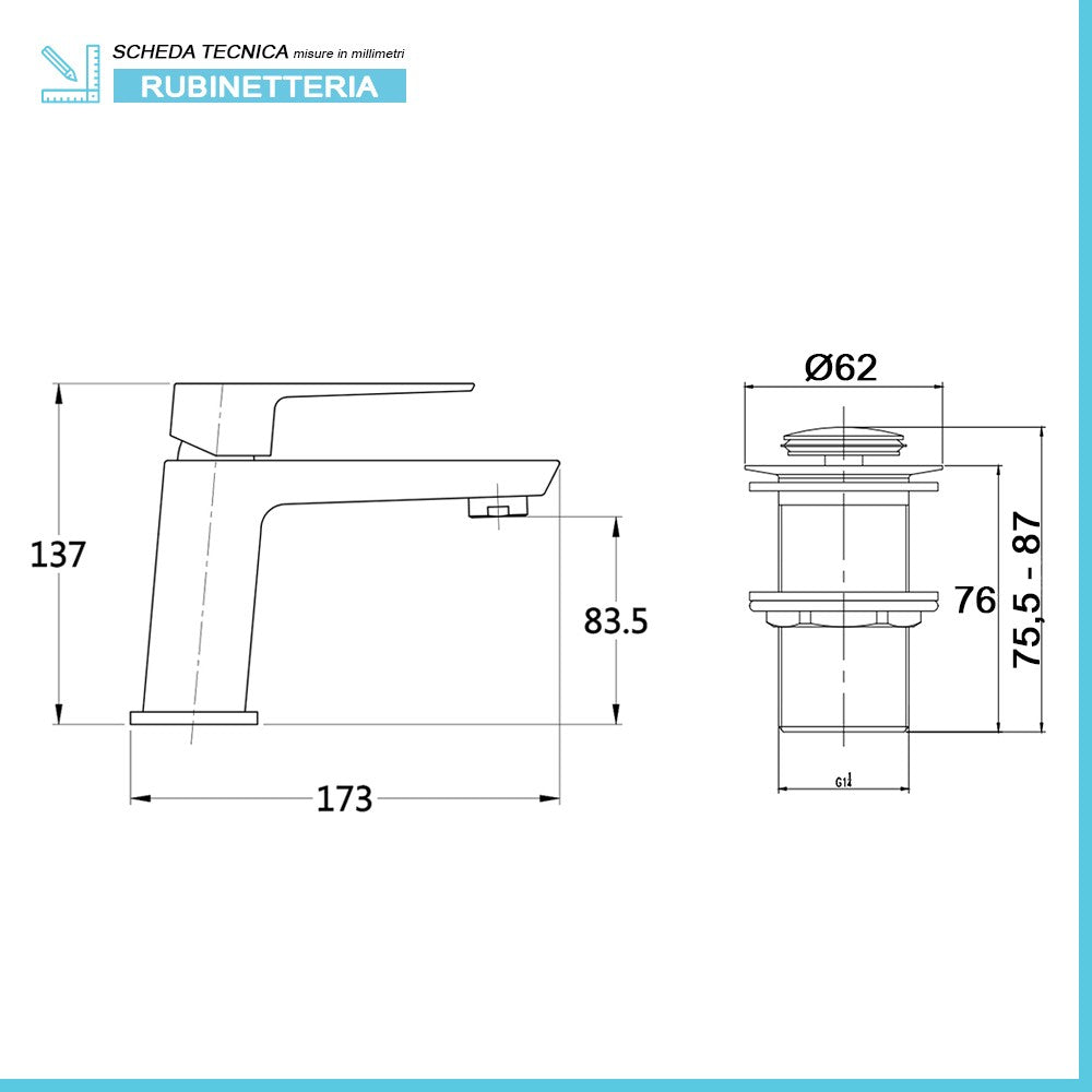 Set miscelatori lavabo bidet e doccia incasso cromati serie Kubo scarico incluso