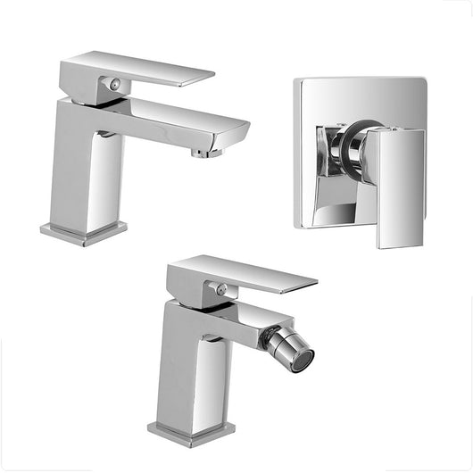 Set miscelatori lavabo bidet e doccia incasso cromati serie Kubo scarico incluso