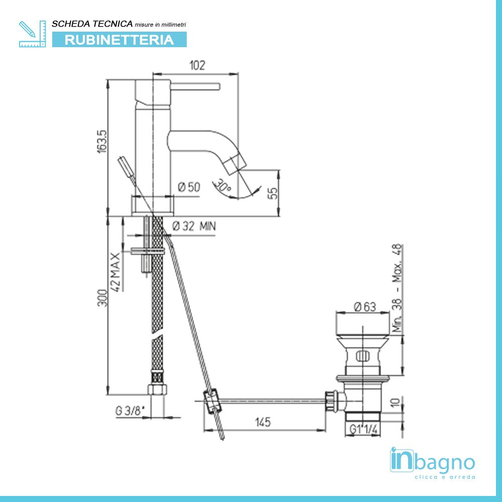 Set miscelatori lavabo bidet e vasca con kit doccia cromati Piralla Essenza scarico incluso