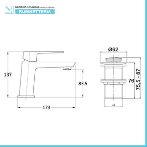 Set miscelatori lavabo bidet e vasca con kit doccia cromati serie Kubo scarico incluso