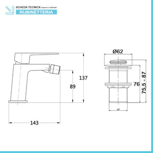 Set miscelatori lavabo bidet e vasca con kit doccia cromati serie Kubo scarico incluso