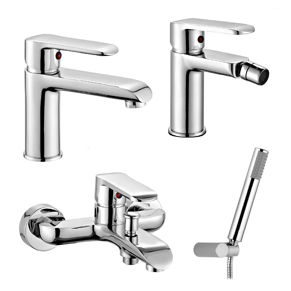 Set miscelatori lavabo bidet e vasca cromati serie Dalila piletta inclusa