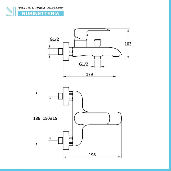 Set miscelatori lavabo bidet e vasca cromati serie Dalila piletta inclusa