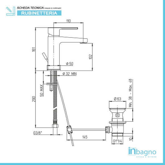 Set miscelatori lavabo e bidet cromati Piralla Baci piletta inclusa