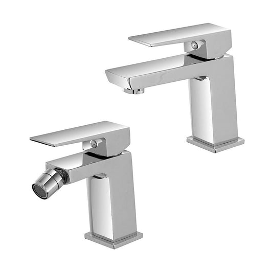 Set miscelatori lavabo e bidet cromati serie Kubo scarico incluso