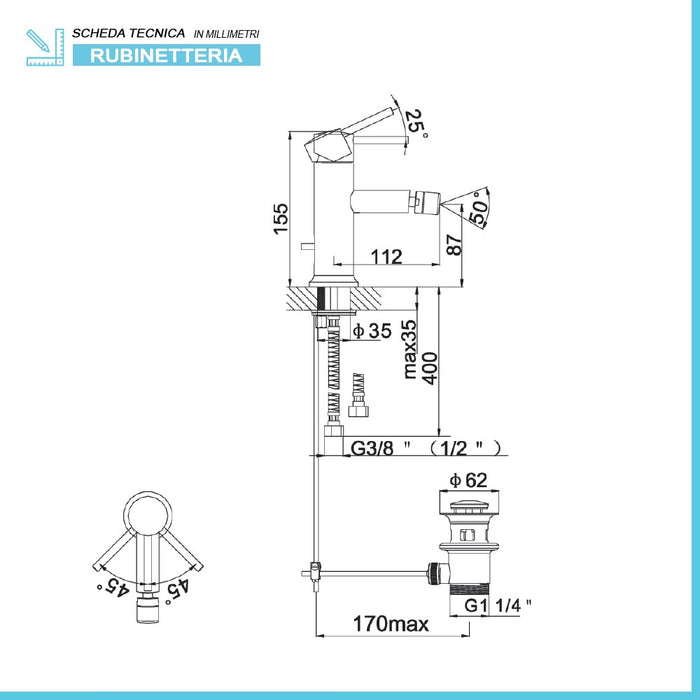 Set miscelatori lavabo e bidet cromati serie Manola piletta inclusa