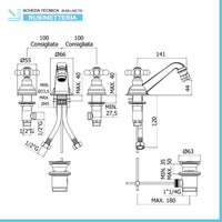 Set miscelatori Paffoni Iris lavabo canna alta bidet e vasca con scarico incluso