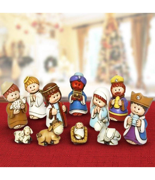 Set Nativita Bambini Per Presepe Natale Statuine Presepio In Resina 7cm 11pz         