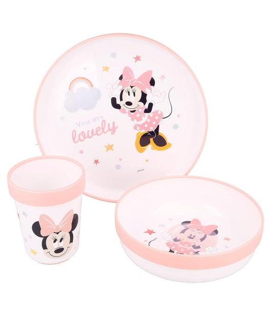 Set Pappa Minnie Mouse Bicchiere Piatti Antiscivolo Rosa Bambini Prima Pappa         