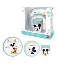 Set Pappa Topolino Bicchiere Piatti Antiscivolo Azzurro Bambini Prima Pappa         