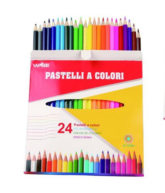 Set Pastelli Colorati 24 Pz. Matite In Legno Per Colorare Uso Scuola Disegno         