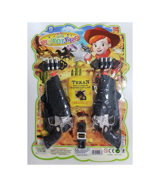 Set Pistolero 2 Pistole Fodero Sceriffo Stella Colpi Revolverheld Gioco Bambini         