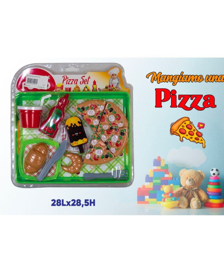 Set Pizza Mangiamo Insieme Con Vari Accessori Giocattolo Per Bambini 28x28,5 Cm         