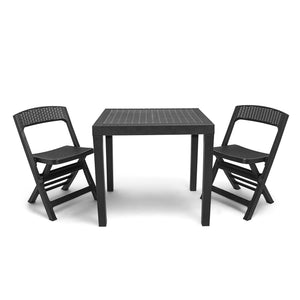 Poker - Set da pranzo in polyrattan con 2 sedie pieghevoli + tavolo 80x72x70H cm. Set bistrot da esterno con sedie + tavolo da giardino bianco o antracite