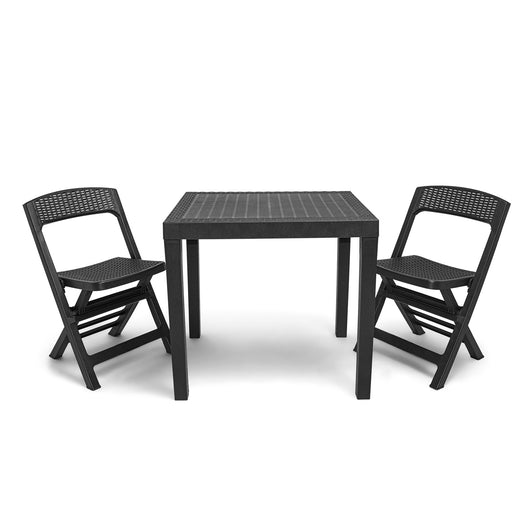 Poker - Set da pranzo in polyrattan con 2 sedie pieghevoli + tavolo 80x72x70H cm. Set bistrot da esterno con sedie + tavolo da giardino bianco o antracite