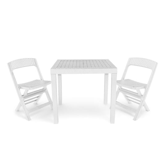 Poker - Set Bistrot In Polyrattan Con 2 Sedie Pieghevoli + Tavolo - Bianco