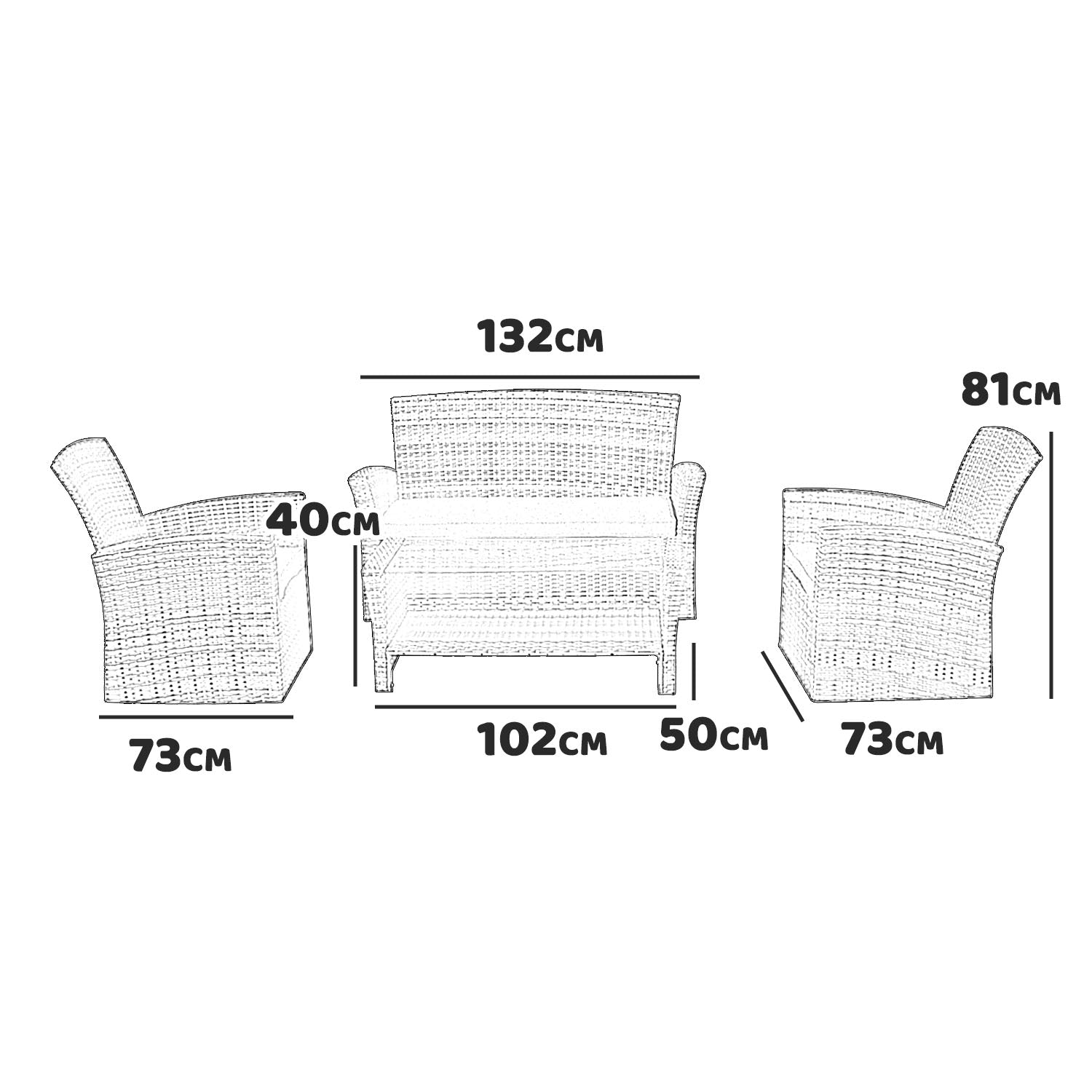 Century - Salotto da giardino in alluminio e polyrattan con divano 2 posti + 2 poltrone + tavolino con ripiano in vetro 5mm. Set da giardino lounge completo di cuscini colori neutri