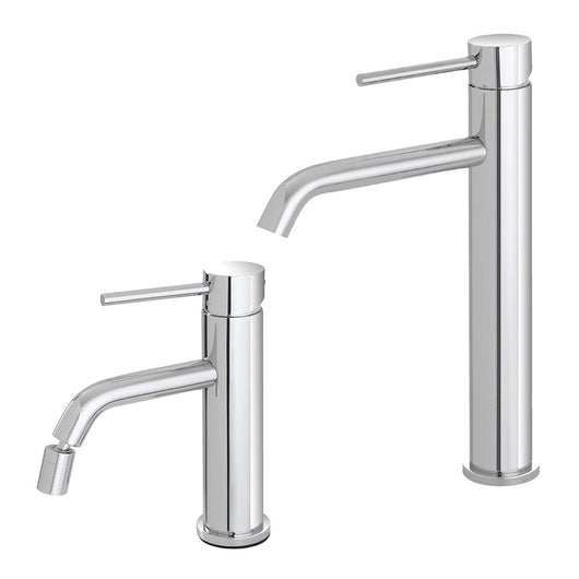 Set rubinetti lavabo alto e bidet in acciaio inox con scarico Nuego