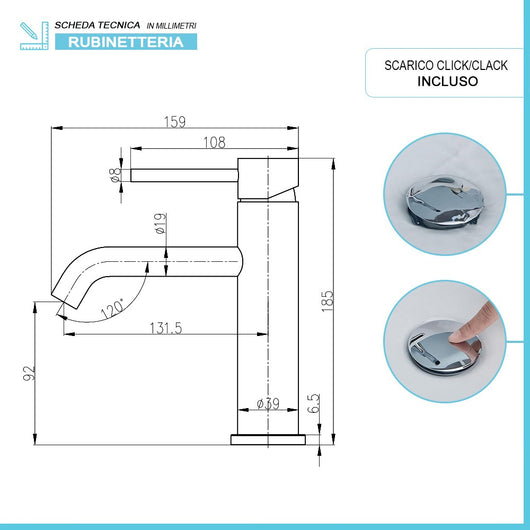 Set rubinetti lavabo bidet e doccia a due vie in acciaio inox Nuego