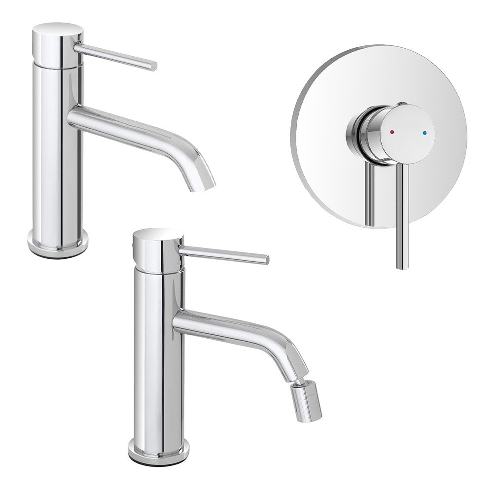 Set rubinetti lavabo bidet e doccia in acciaio inox con scarico Nuego