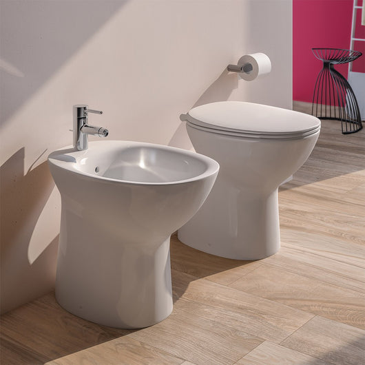 Set sanitari tradizionali Morning con WC rimless + bidet + copriwc rallenty