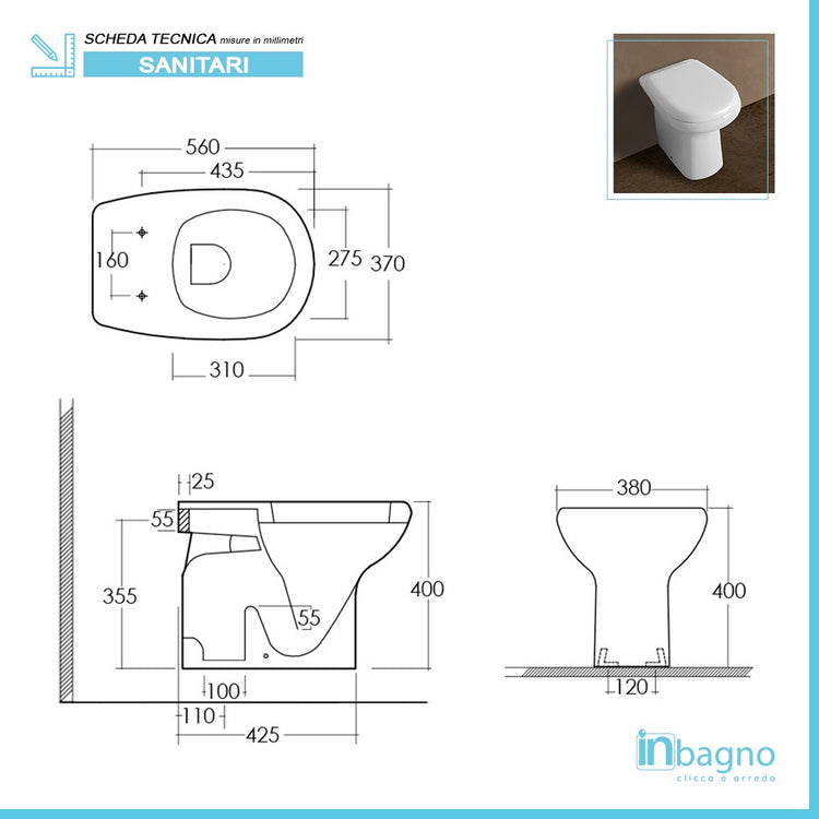 Set sanitari tradizionali Orient in ceramica completi di sedile copriwc