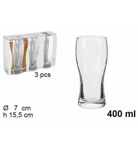 Set Servizio 3 Bicchieri Boccali In Vetro Da 400ml Per Birra Bevande Casa Bar         