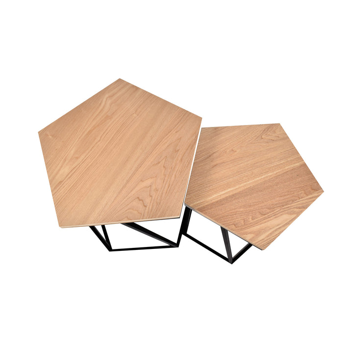 Set 2 tavolini Design Geometrico da Caffe' sovrapponibili legno cedro ferro battuto salotto industrial moderno