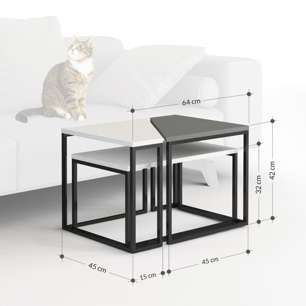 Set 3 Tavolini Varie Misure in MDF OhLady Bianco e Antracite