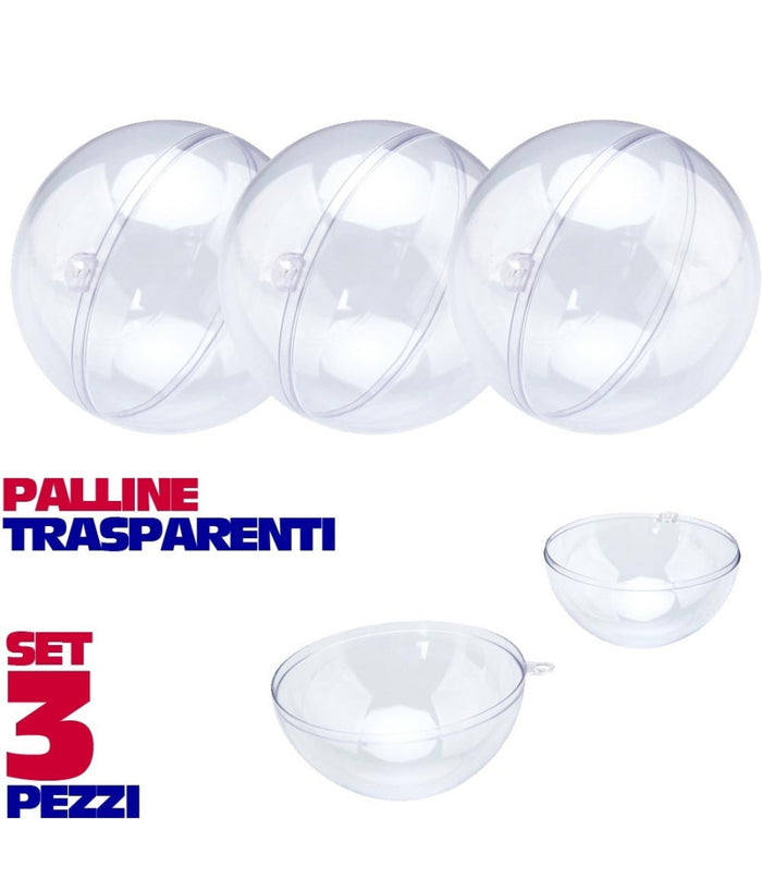 Sfere Natalizie Palline Trasparenti Apribili Da Riempire Decorazione Natale 3 Pz         