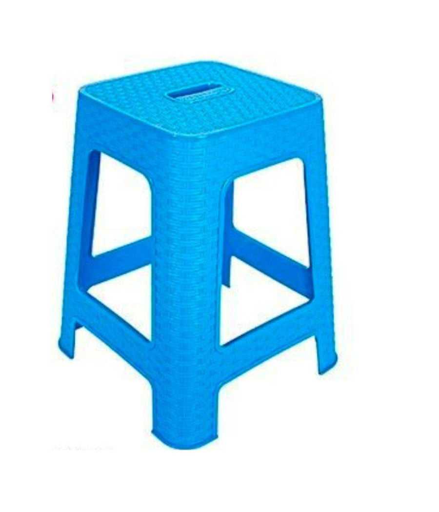 Sgabello In Plastica Rattan Azzurro H 45,5 Cm Sedia Complemento D'arredo Casa         