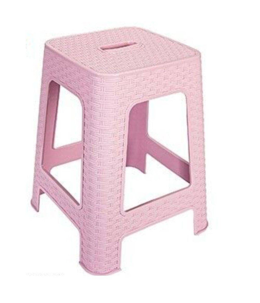 Sgabello In Plastica Rattan Rosa H 45,5 Cm Sedia Complemento D'arredo Per Casa         