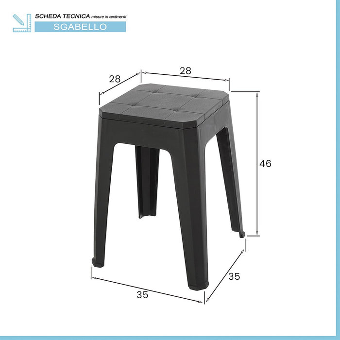 Sgabello nero multiuso in plastica rigida con gommini antiscivolo