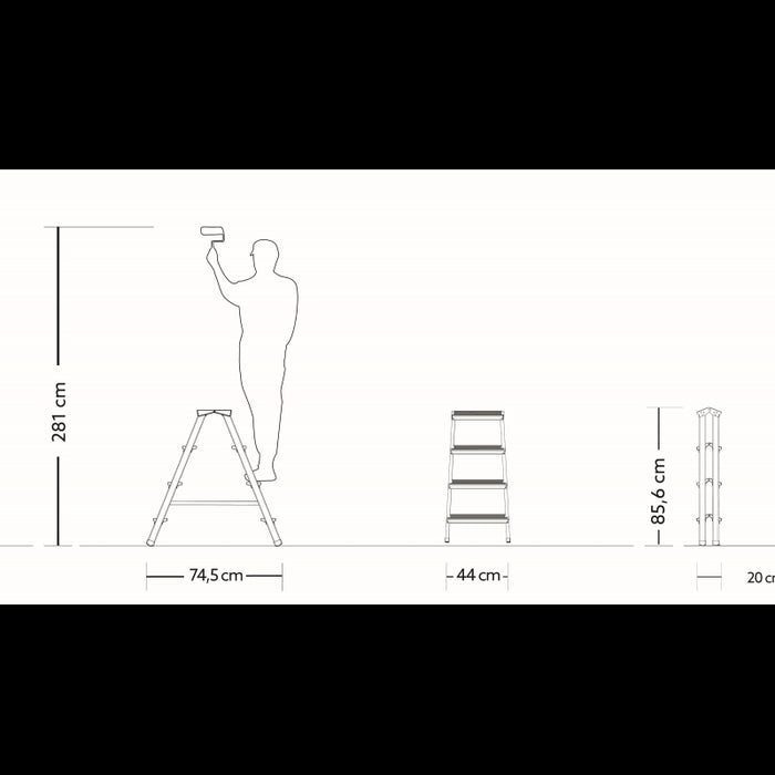 Sgabello scala in alluminio 4 gradini 4x4 doppia salita 125 kg