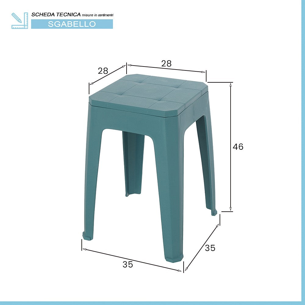 Sgabello turchese multiuso in plastica rigida con gommini antiscivolo