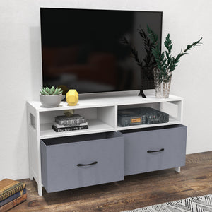 Mobile TV max 45” 100x30x53 cm in MDF e 2 Cassetti Tessuto non Tessuto Bianco e Grigio