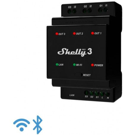 Shelly PRO 3 Relè WiFi LAN Bluetooth 3 Canali guida DIN controllo apparecchi ad  uso residenziale e commerciale