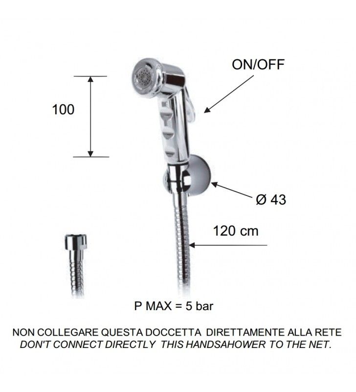 Set doccetta bidet eurolux con doccia a pulsante minimale, flessibile, rubinetto e supporto cromato cod 75818