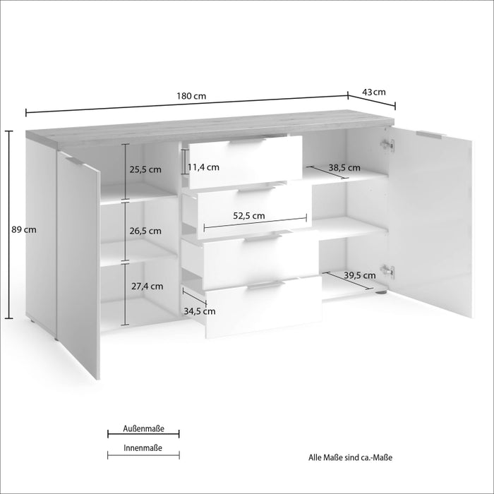 Sideboard a 2 ante e 4 cassetti IDEA made in Italy