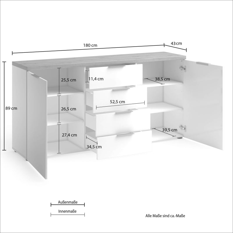 Sideboard a 2 ante e 4 cassetti IDEA made in Italy