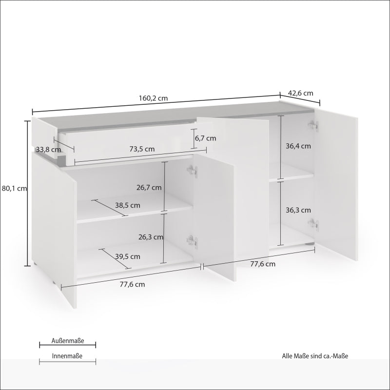 Sideboard BOB 4 ante con 1 cassetto made in Italy