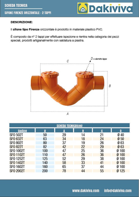 Sifone firenze orizzontale in pvc  (2 Tappi) : Diametro - 80