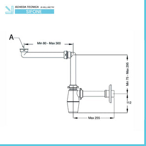 Sifone lavabo salvaspazio a bottiglia raccordo 1"-1" 1/4