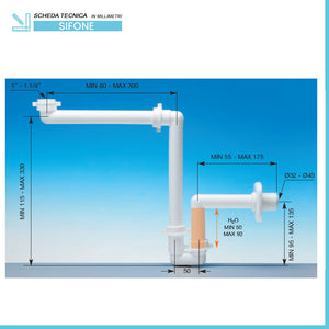 Sifone lavabo salvaspazio attacco 1"-1" 1/4 scarico 32-40