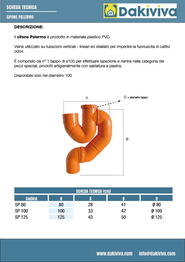 Sifone palermo in pvc : Diametro - 100