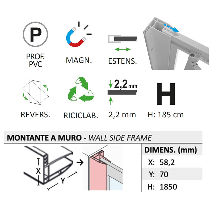 Box doccia pivotante 75x95 AP. 95 CM H 185 in Acrilico mod. Sigma Duo