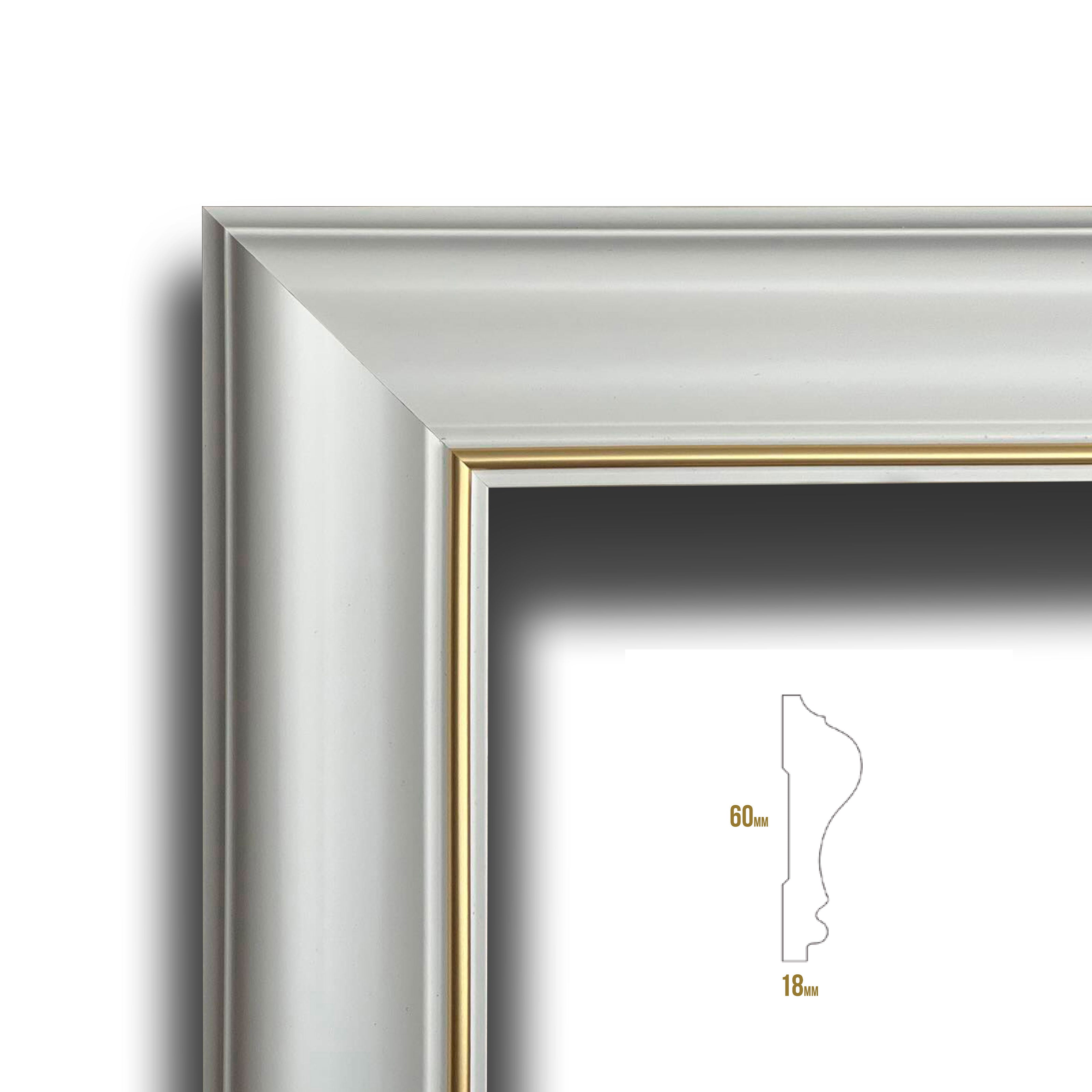 Cornice Bugna Preassemblata per Boiserie in polimeri linea GOLD (filo oro) bianco Avorio 9010 varie dimensioni - 50X150cm