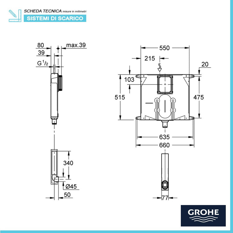 Sistema di scarico wc Grohe da incasso con placca cromata