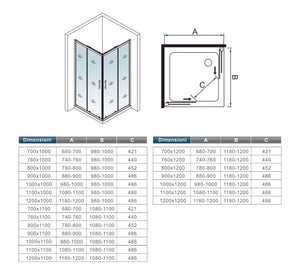 80x120x195 cm Box Doccia Angolare Doppie Porte Scorrevoli in Vetro 6mm Temperato Anticalcare Trasparente e Telaio Cromo Lucido