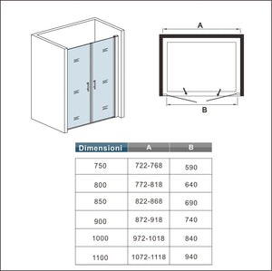 90x195cm Porta Doccia Per Nicchia Doppie Ante Battenti Saloon In Vetro 6mm Temperato Trasparente Anticalcare